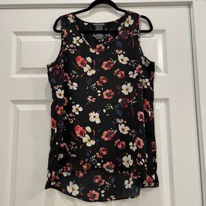 Women's Floral-Patterned V-Neck Sleeveless Blouse L